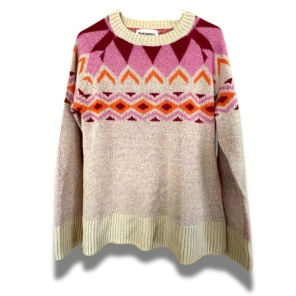 Savanna Jane Sweaters - SAVANNA JANE Nordic Fair Isle Tan Sweater Size 2X